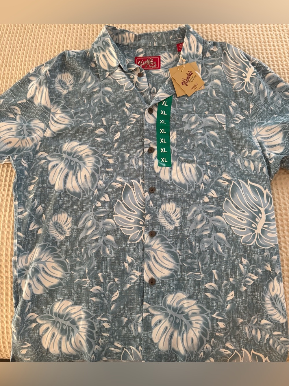 Woody's Retro Lounge Blue Tropical Monstera Leaf Hawaiian Shirt NWT XL
